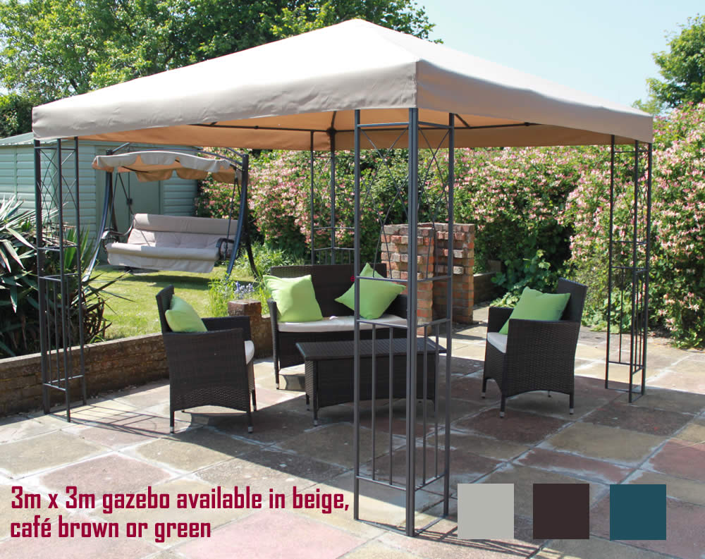 TWYFORD GARDEN PARTY METAL FRAME GAZEBO 3M X 3M BEIGE, GREEN OR BROWN